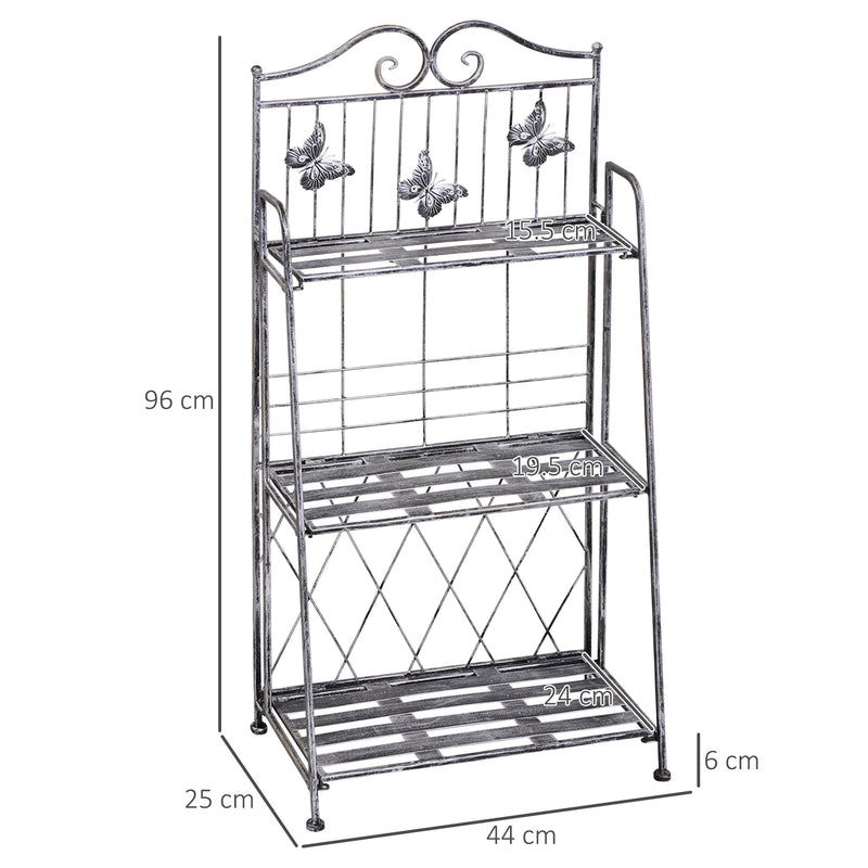 Portapiante Fioriera a Scaffale a 3 Ripiani da Giardino Balcone interno Grigio Argento 44x25x96 cm 