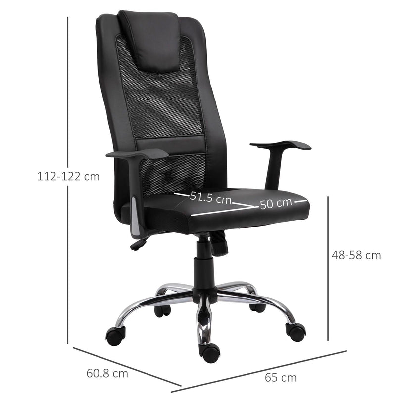 Sedia da Ufficio Presidenziale Ergonomica in Rete e Similpelle Altezza Regolabile Nera 