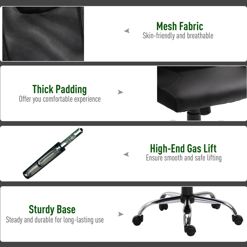 Sedia da Ufficio Presidenziale Ergonomica in Rete e Similpelle Altezza Regolabile Nera 