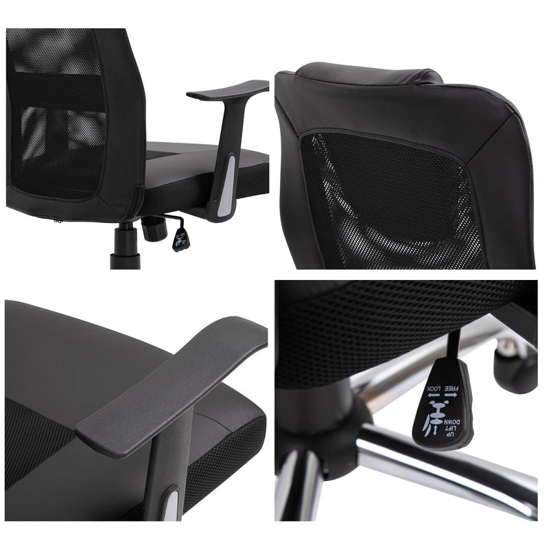 Sedia da Ufficio Presidenziale Ergonomica in Rete e Similpelle Altezza Regolabile Nera 