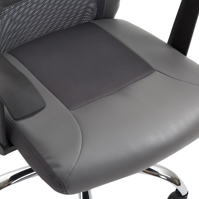 Sedia da Ufficio Presidenziale Ergonomica in Rete e Similpelle Altezza Regolabile Grigia 