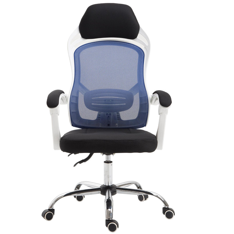 Sedia da Ufficio a Rete con Schienale Reclinabile Blu e Bianca 