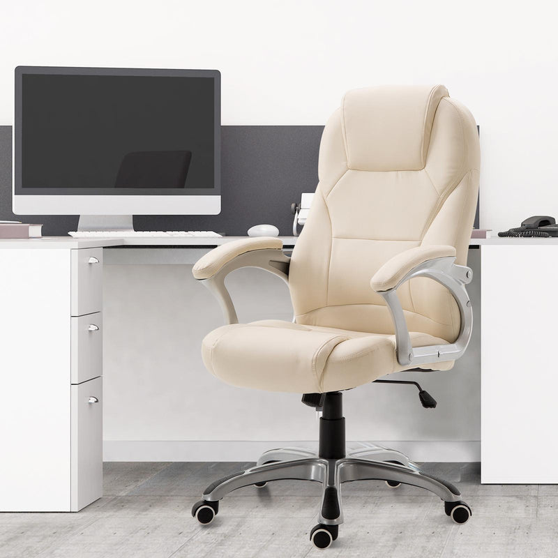 Sedia Poltrona da Ufficio Presidenziale Ergonomica in Similpelle Beige 