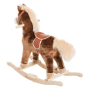 Cavallo a Dondolo Cavalcabile in Peluche e Legno Marrone 