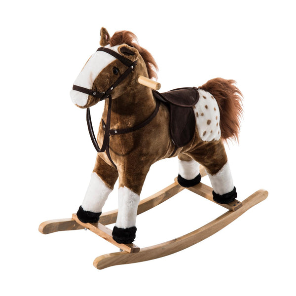 Cavallo a Dondolo in Legno con Suono Giocattolo per i Bambini Marrone sconto