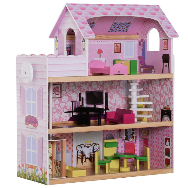sconto Casa delle Bambole per Bambini a 3 Piani con Ascensore Rosa 60x30x71.5 cm