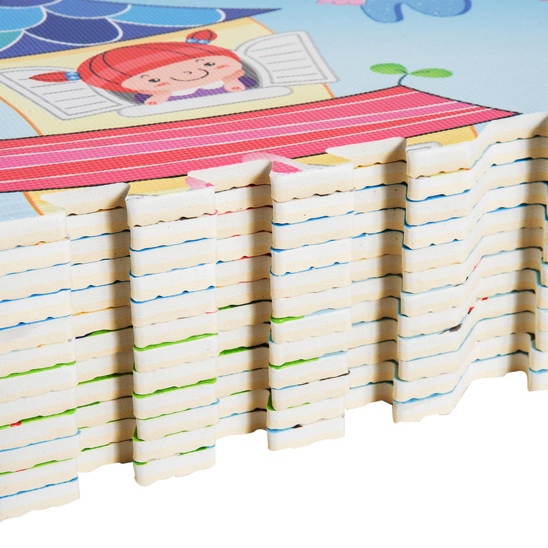 Tappeto Puzzle per Bambini Disegno Fantasia 12 Tessere 61.5x61.5 cm 