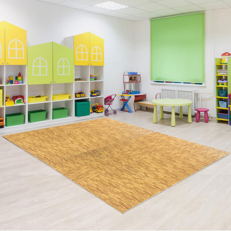 Tappeto Puzzle in EVA Effetto Legno Naturale 42 Pezzi 61.5x61.5 cm 