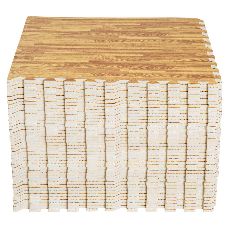 Tappeto Puzzle in EVA Effetto Legno Naturale 42 Pezzi 61.5x61.5 cm 