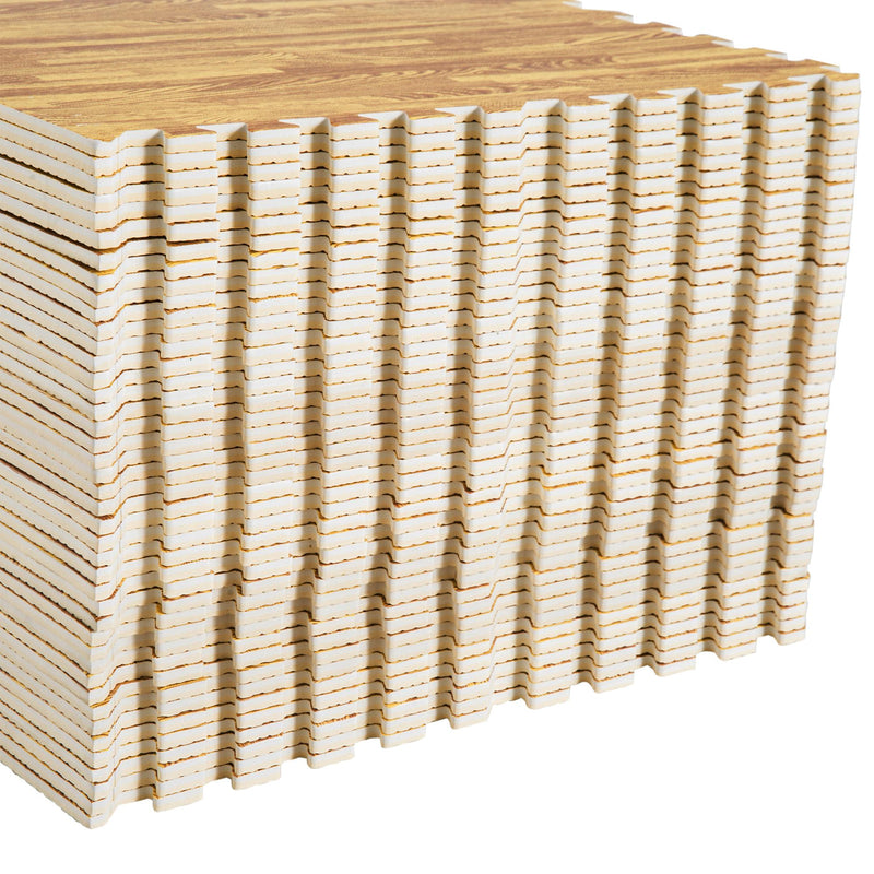 Tappeto Puzzle in EVA Effetto Legno Naturale 42 Pezzi 61.5x61.5 cm 