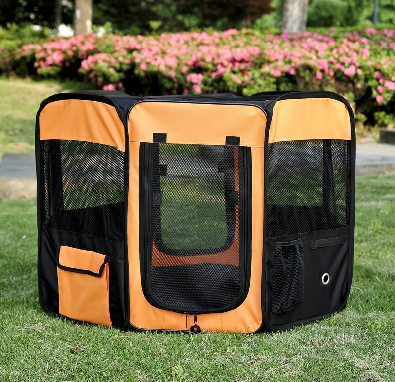 Box per Cani Gatti e Animali Domestici Pieghevole Arancione e Nero Ø91x58 cm 