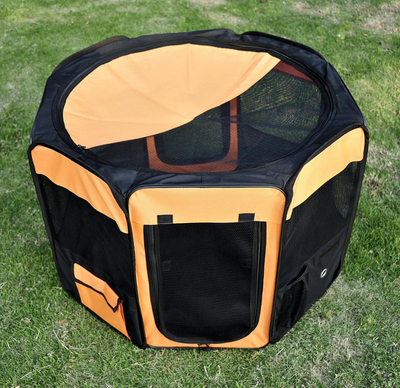 Box per Cani Gatti e Animali Domestici Pieghevole Arancione e Nero Ø91x58 cm 