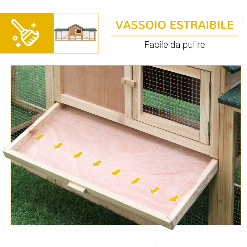 Conigliera da Giardino con Corsa e Rampe Tetto Impermeabile Legno 210x45.5x84.5 cm 