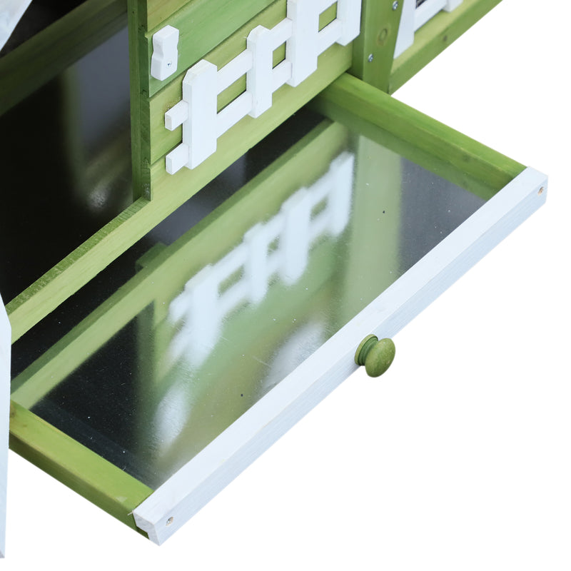 Conigliera con Corsa Vassoio Estraibile e Tetto Impermeabile in Legno Verde Bianco 155x54.5x65 cm 