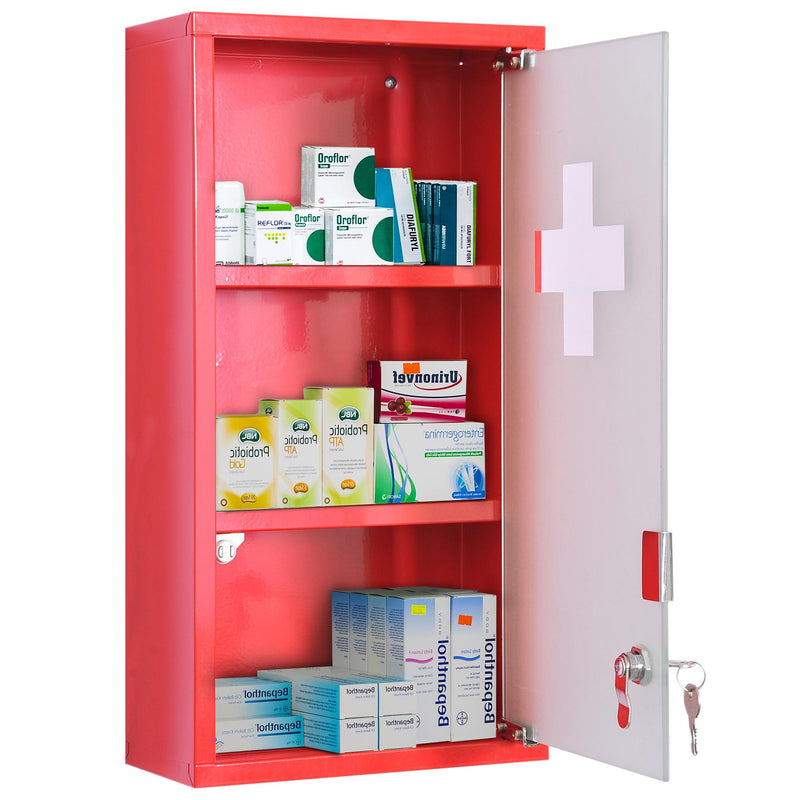 Armadietto per Medicinali Rosso 25x12x48 cm 