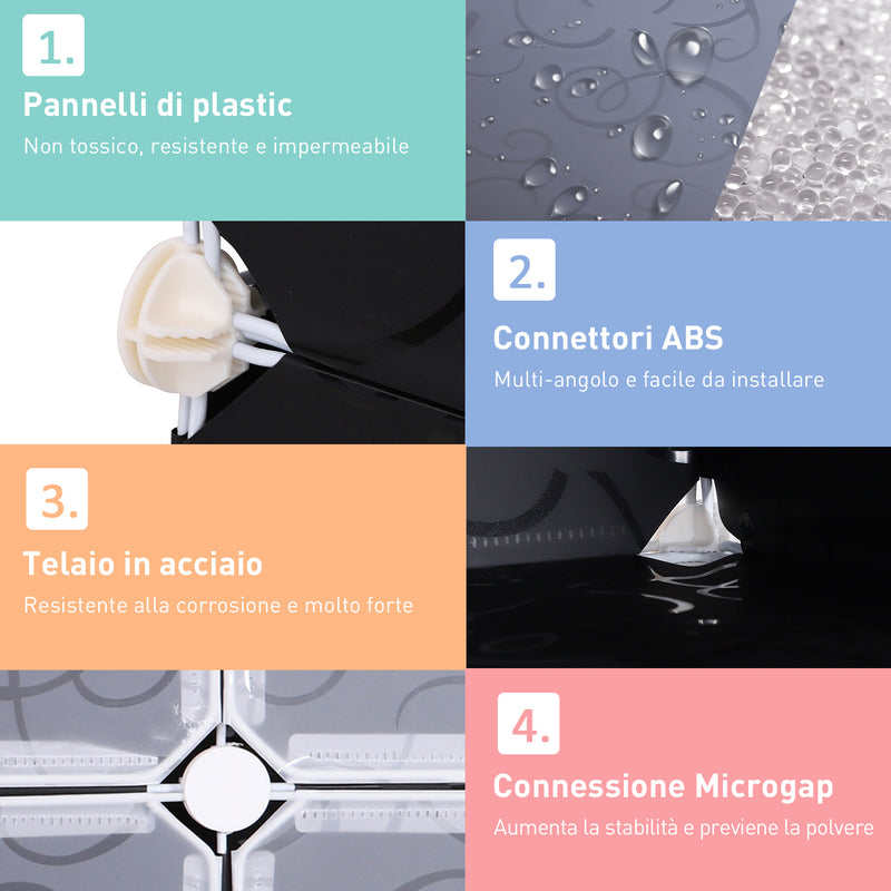 Scarpiera 32 Paia in Plastica e Metallo Bianca e Nera 95x37x160 cm 