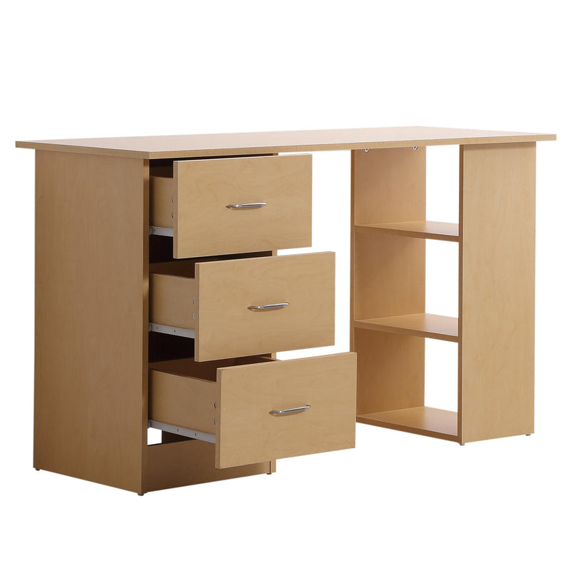 Scrivania da Ufficio con 3 Cassetti e Ripiani in Legno Naturale 120x49x72 cm 