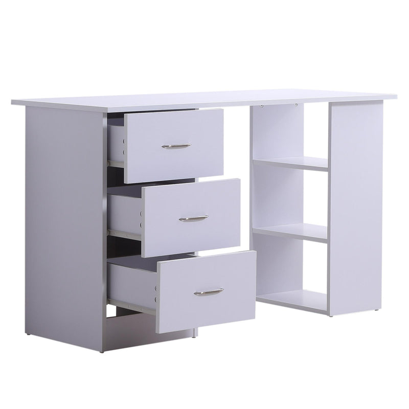 Scrivania da Ufficio con 3 Cassetti e Ripiani in Legno Bianco 120x49x72 cm 