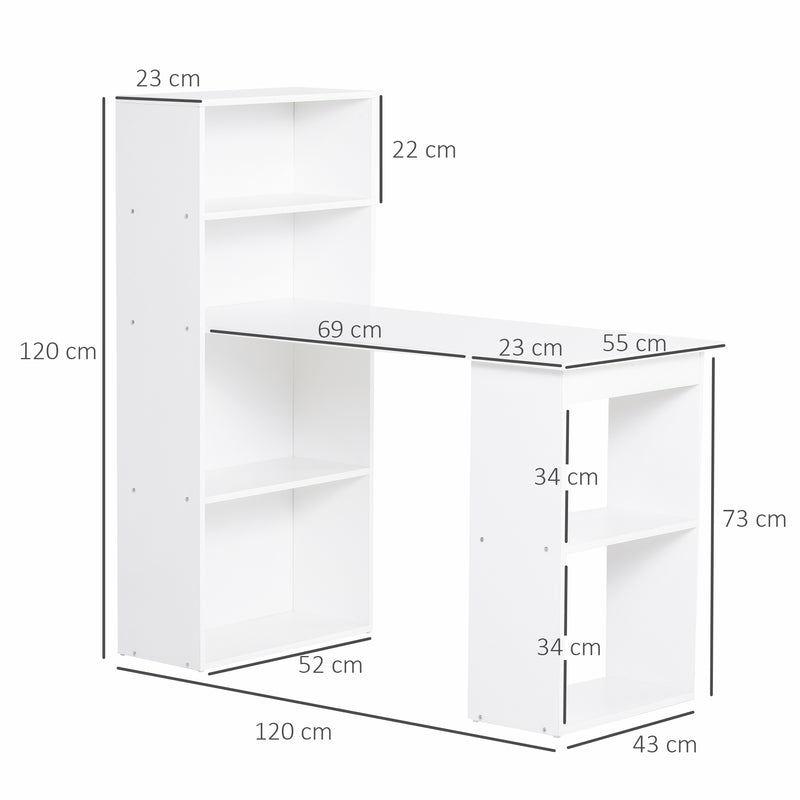 Scrivania da Ufficio con Libreria in Legno Bianco 120x55x120 cm 