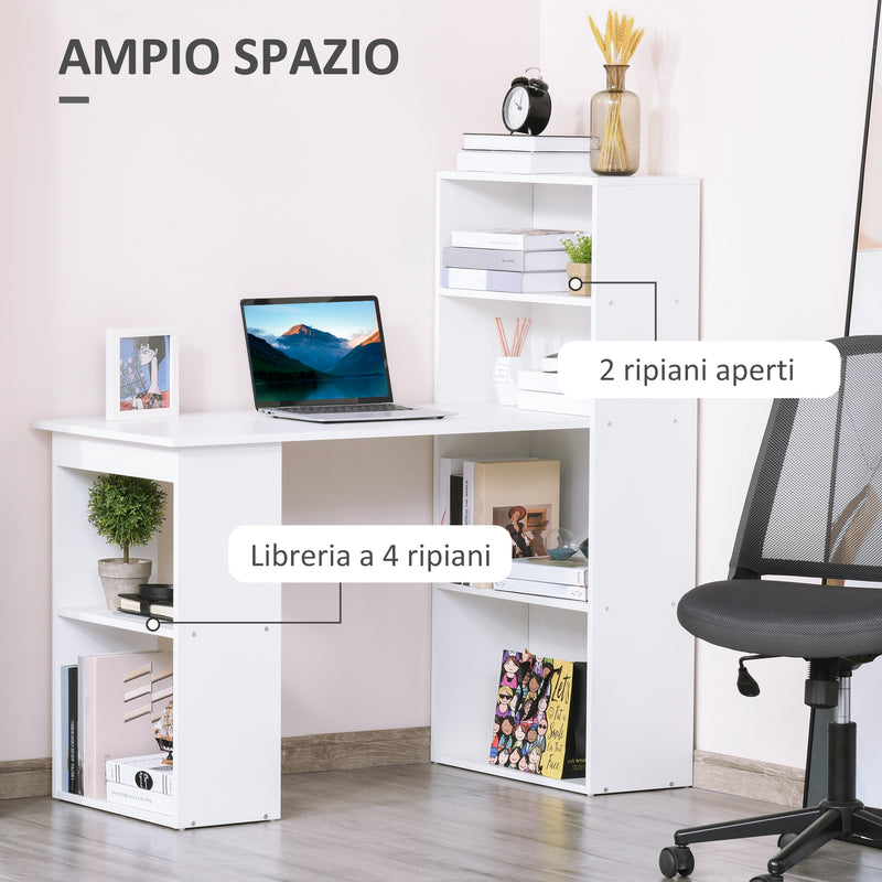 Scrivania da Ufficio con Libreria in Legno Bianco 120x55x120 cm 