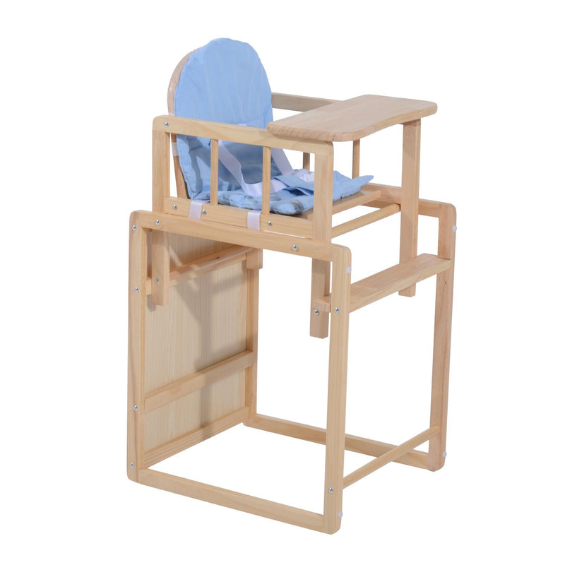 Seggiolone Multifunzione per Bambini in Legno di Pino Azzurro 50x44x88 cm 