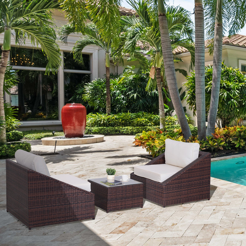 Set Salotto da Giardino in Rattan Sintetico 2 Poltrone e Tavolino Marrone 