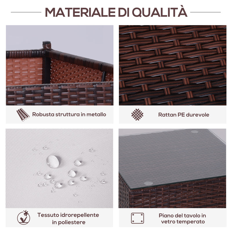 Set Salotto da Giardino in Rattan Sintetico 2 Poltrone e Tavolino Marrone 