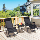 Set 2 Sedie a Sdraio e Tavolino da Giardino Regolabili Pieghevoli Tessuto di Textilene Nero 