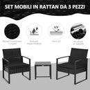Set Tavolino e 2 Sedie da giardino in Rattan Sintetico con Cuscini Nero 