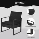Set Tavolino e 2 Sedie da giardino in Rattan Sintetico con Cuscini Nero 
