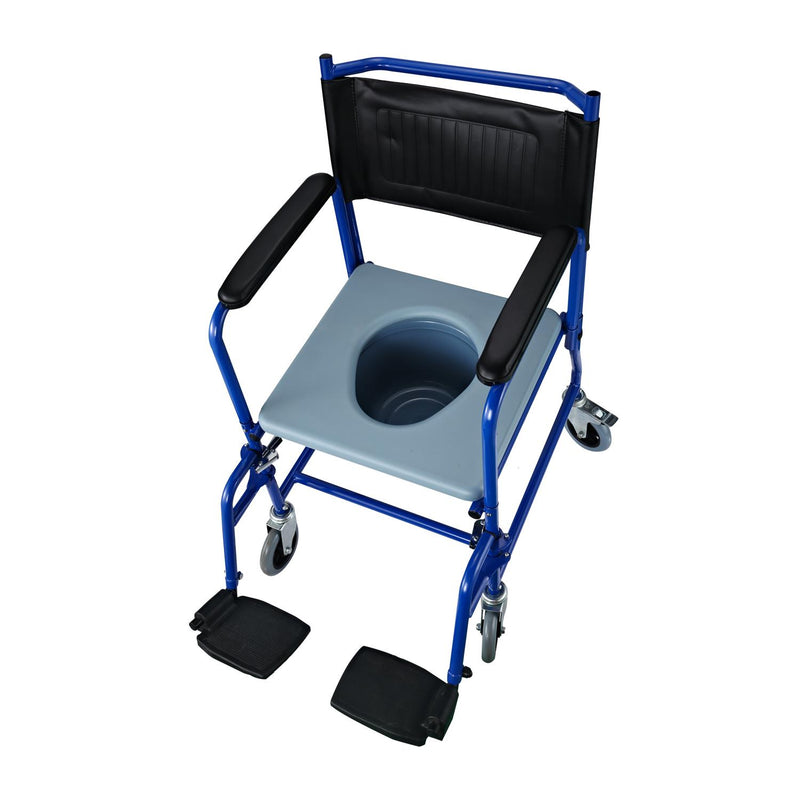 Sedia a Rotelle Bagno con Vaso Rimovibile in Ferro Nero e blu 83x53x85 cm 