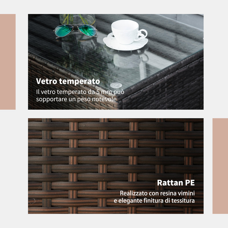 Tavolino da Giardino in Rattan Sintetico con Piano in Vetro Temperato Marrone 85x50x39 cm 