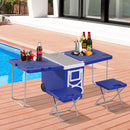 Set Tavolo da Campeggio con Box Refrigerante e 2 Sedie Pieghevoli 