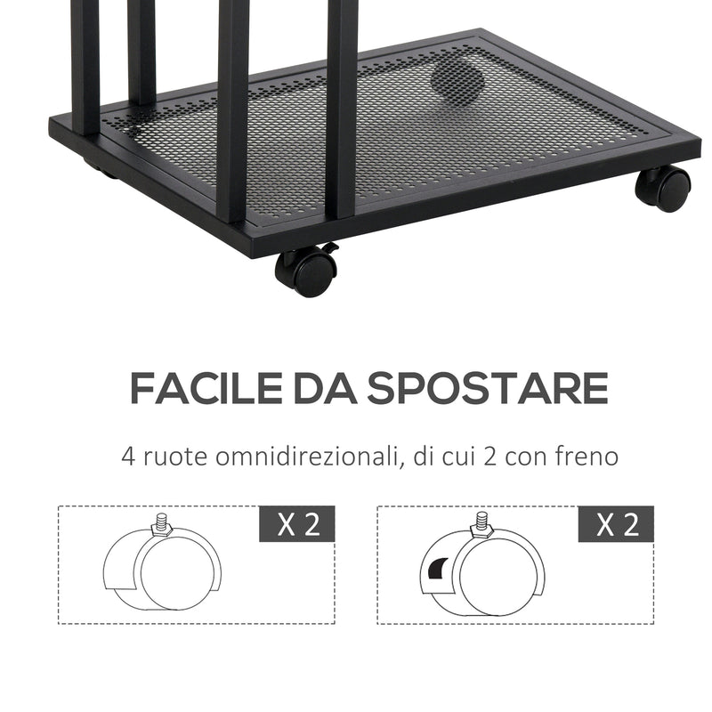 Tavolino Angolare per Divano e Letto con 4 Rotelle in Legno Stile Industrial 51x36x61 cm 
