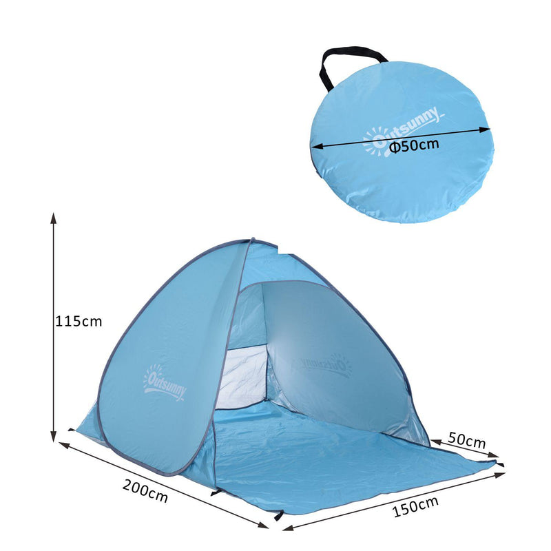 Tenda da Spiaggia Campeggio Impermeabile Apertura Pop-Up 150x200x115 cm Azzurro 