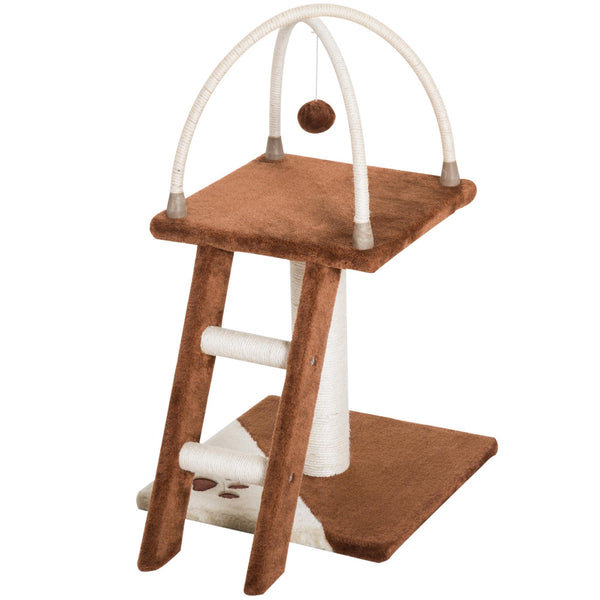 acquista Albero Tiragraffi per Gatti con Scala e Palline in Legno Sisal Marrone e bianco 40x40x70 cm