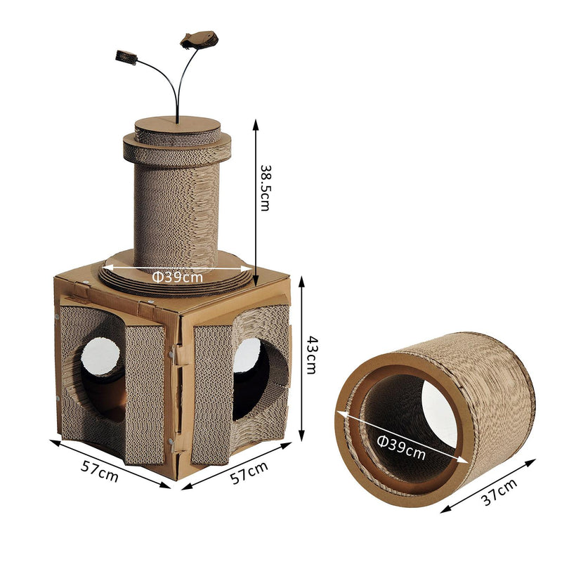 Struttura Tiragraffi in Cartone Set 3 Pezzi Multifunzionale con Erba Gatta 