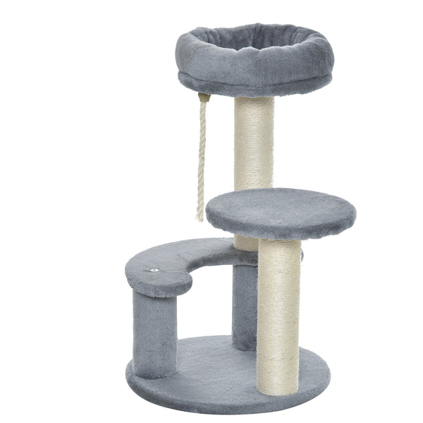 Albero Tiragraffi Gatti a 3 Livelli in Peluche Sisal Naturale Grigio Ø40x65 cm online