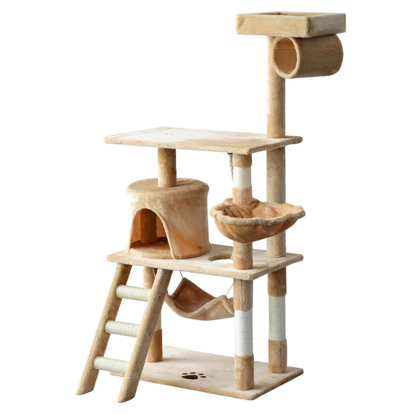 prezzo Albero Tiragraffi con Cuccia per Gatti in Legno Naturale Beige 65x39x140 cm