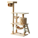 Albero Tiragraffi con Cuccia per Gatti in Legno Naturale Beige 65x39x140 cm 