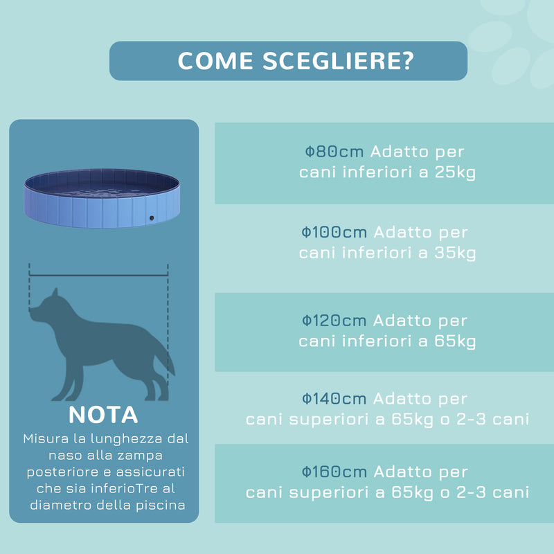Piscina Pieghevole per Cani in PVC Azzurro Ø160x30h cm 