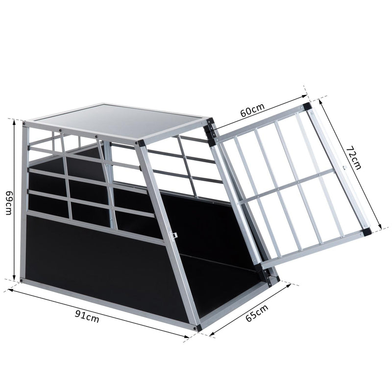 Gabbia Box per Trasporto Cani Lega d'alluminio Nero argento 65x91x69 cm 