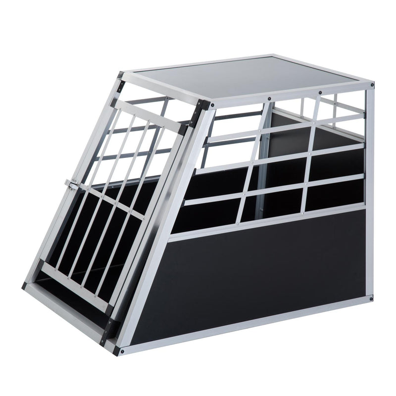 Gabbia Box per Trasporto Cani Lega d'alluminio Nero argento 65x91x69 cm 