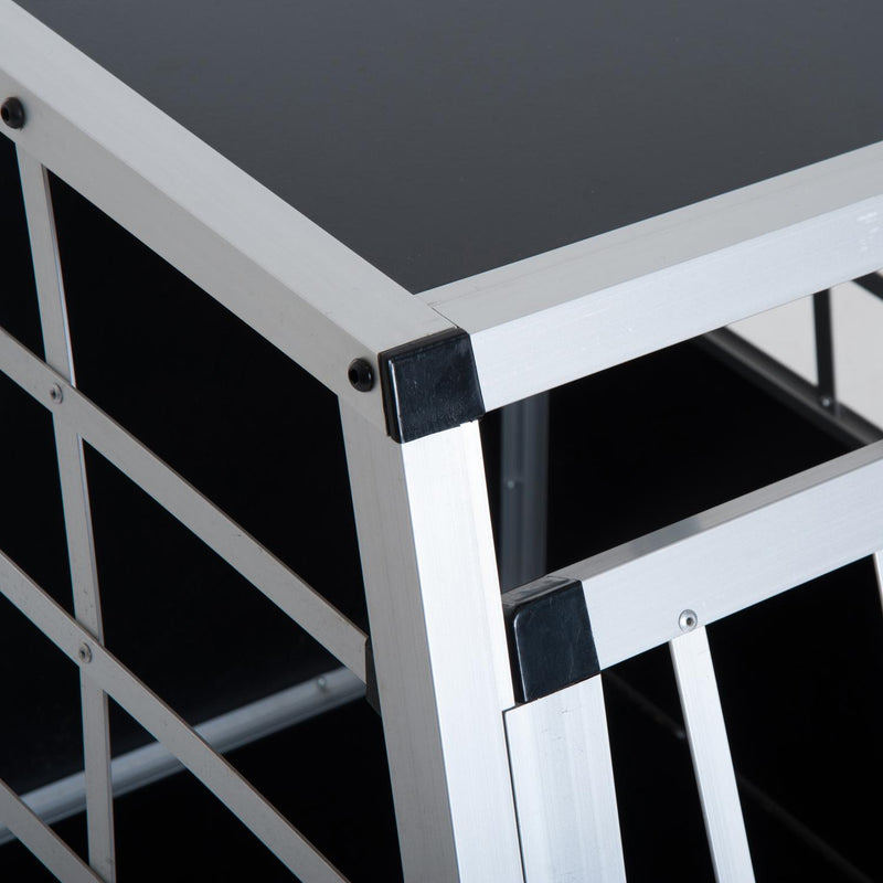 Gabbia Box per Trasporto Cani Lega d'alluminio Nero argento 65x91x69 cm 