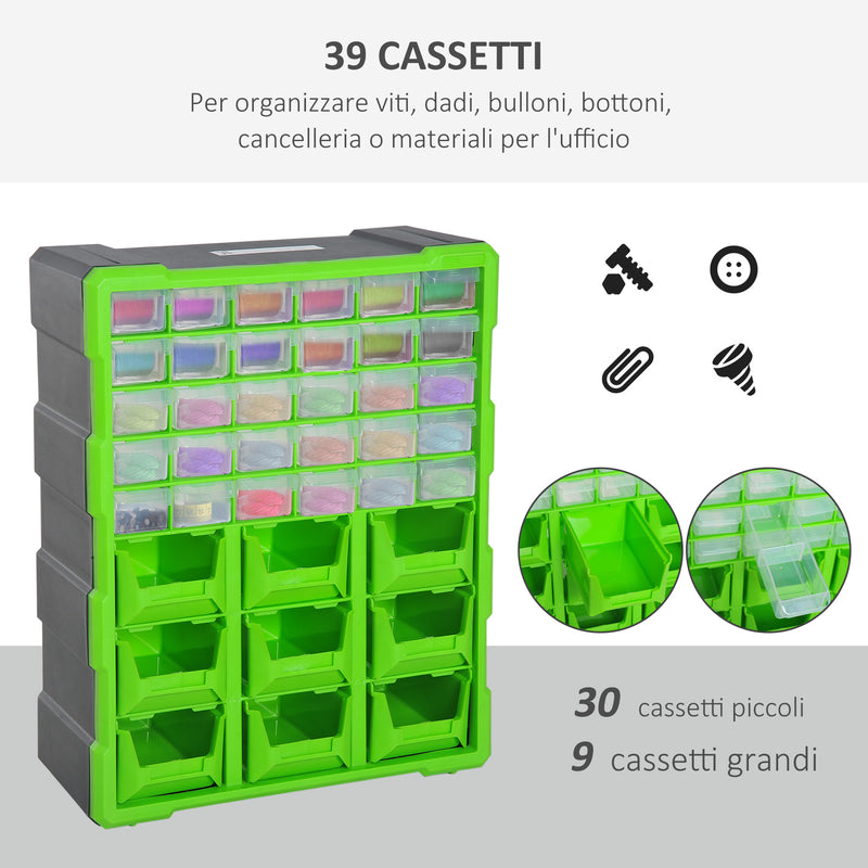 Cassettiera Box per Accessori Minuteria Verde 38x16x47.5 cm 
