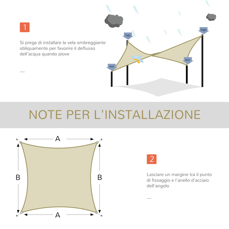 Tenda Vela da Giardino Rettangolare 3x4m in HDPE Crema 