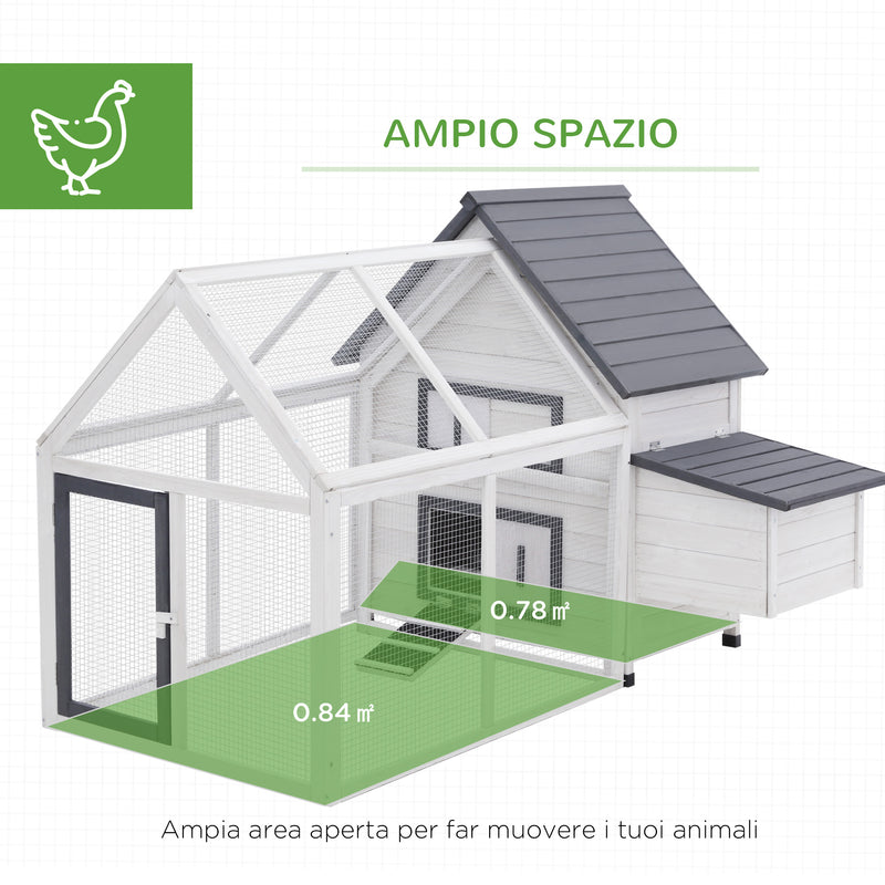 Pollaio da Giardino con Corsa e Tetto Impermeabile Grigio e Bianco 166x121.5x112 cm 