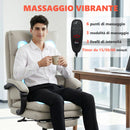 Sedia da Ufficio Massaggiante e Riscaldata Reclinabile 135° con Poggiapiedi in Pelle PU Grigio Chiaro      
