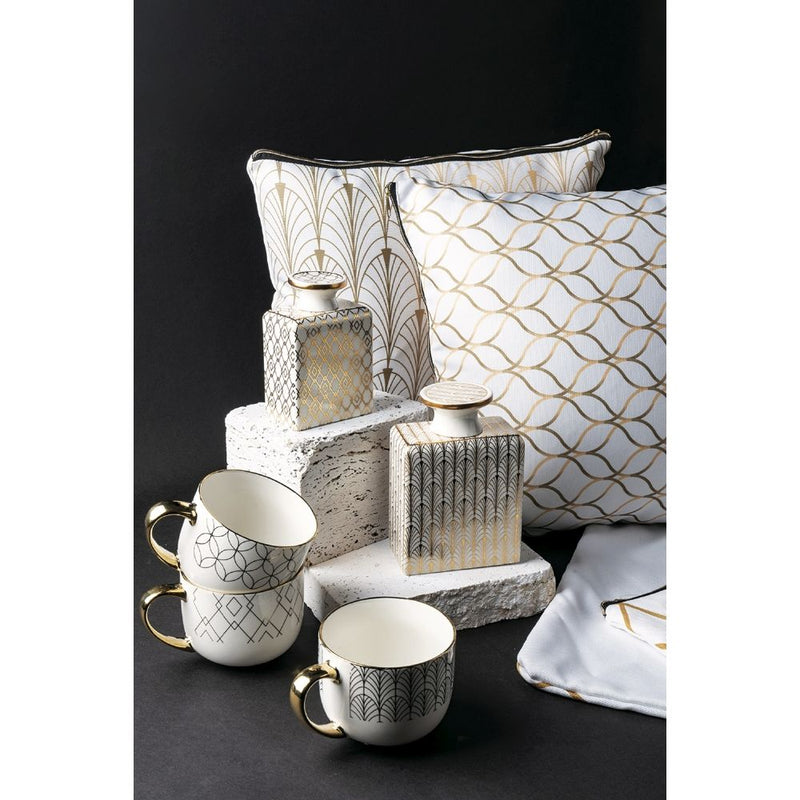 Bottiglia per Profumatore Ambiente 9x5,5x13,2 cm 300 ml in Ceramica VdE Tivoli 1996 Charleston Bianco/Oro