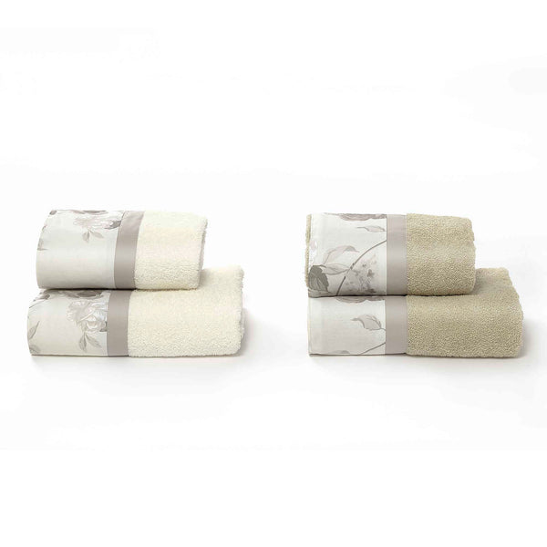 acquista Set Spugna 4 Pezzi Asciugamani Viso + Ospite con Balza Stampata Garrini Lauren Corda